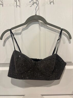 Embellished Black Rhinestone Bustier Crop Top